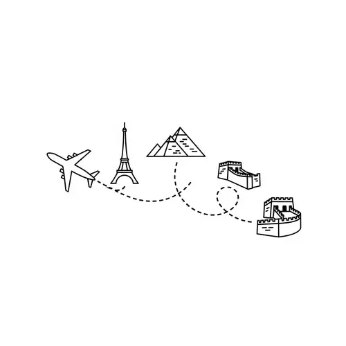 Minimalist Tourism Graphic Design: Travel Symbols in Dotted Line