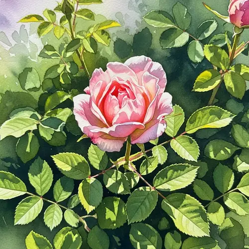 Exquisite Flower Watercolor Painting - Full Bloom & Verdant Foliage