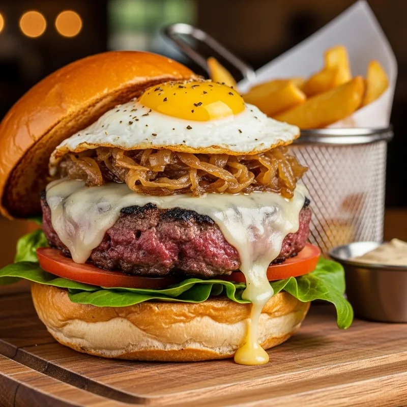 Delicious Picanha Burger with Edam Cheese & Caramelized Onion