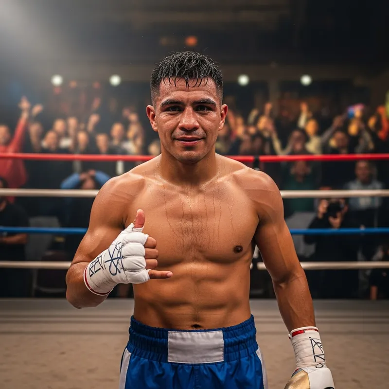 Hispanic Boxer Thumbs Up Gesture | White Gloves Hispanic Boxer Thumbs Up Gesture | White Gloves