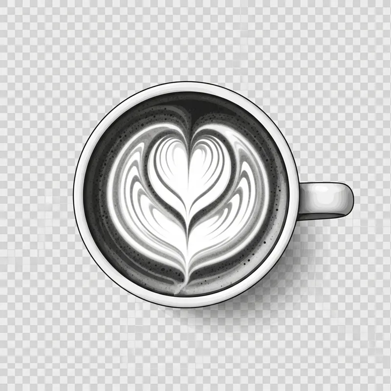 Coffee Cup with Heart Design - Black and White Latte Art Image Coffee Cup with Heart Design - Black and White Latte Art Image