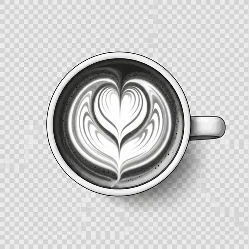 Black and White Coffee Cup with Heart Design - Latte Art Vector Image