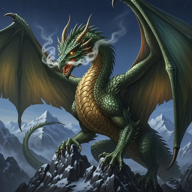 Majestic Dragon - Enchanting Emerald and Gold Fantasy Creature