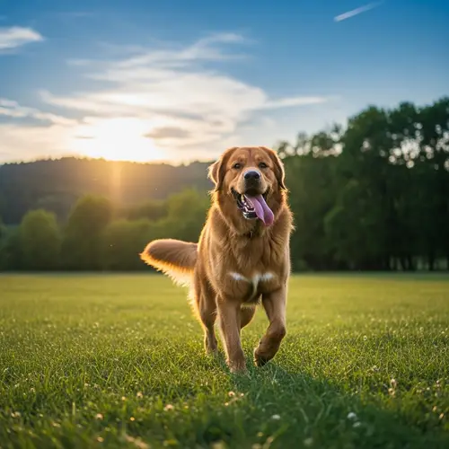 Playful Energetic Canine in Grassy Meadow | Serene Nature Scene