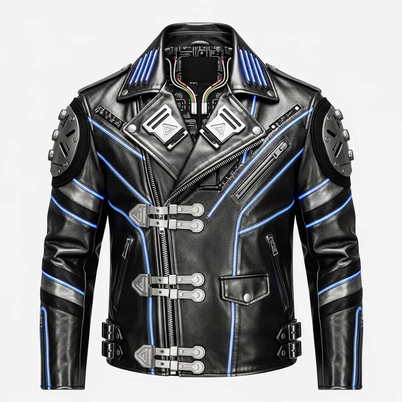 Cyberpunk Style Men's Biker Brando Leather Jacket | Unique Design