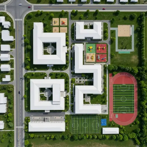 White Roofs and Green Playgrounds: School Bird's Eye View
