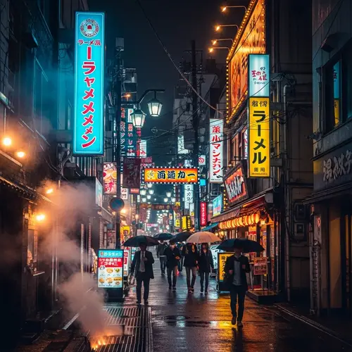 Dark Japanese Streets Illuminated with Neon Signs