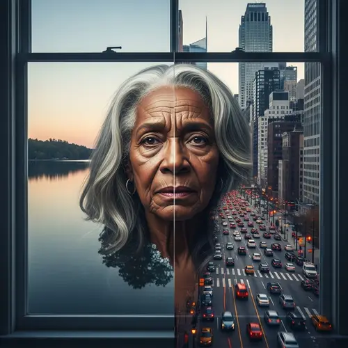 Elderly African American Woman Contemplating Urban Nature Divide
