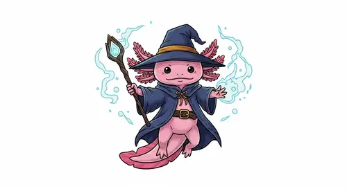 Cute Pink Axolotl Wizard Casting Epic Spell