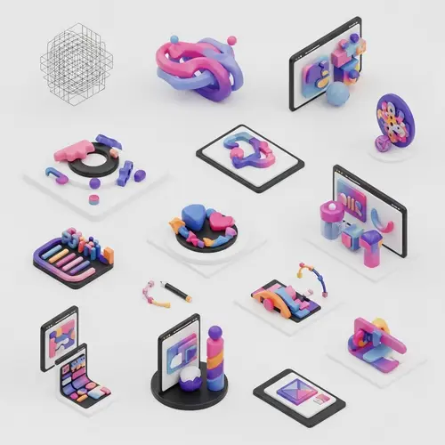 Modern Web Design Elements in Colorful 3D Showcase