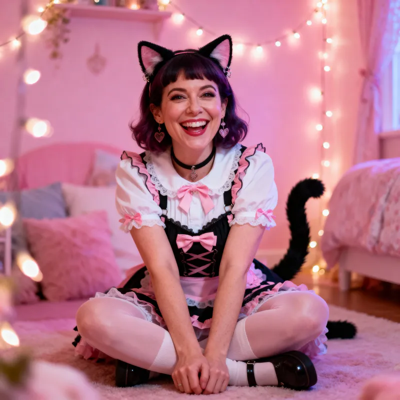 Kawaii Cat Portrait in Pastel Room