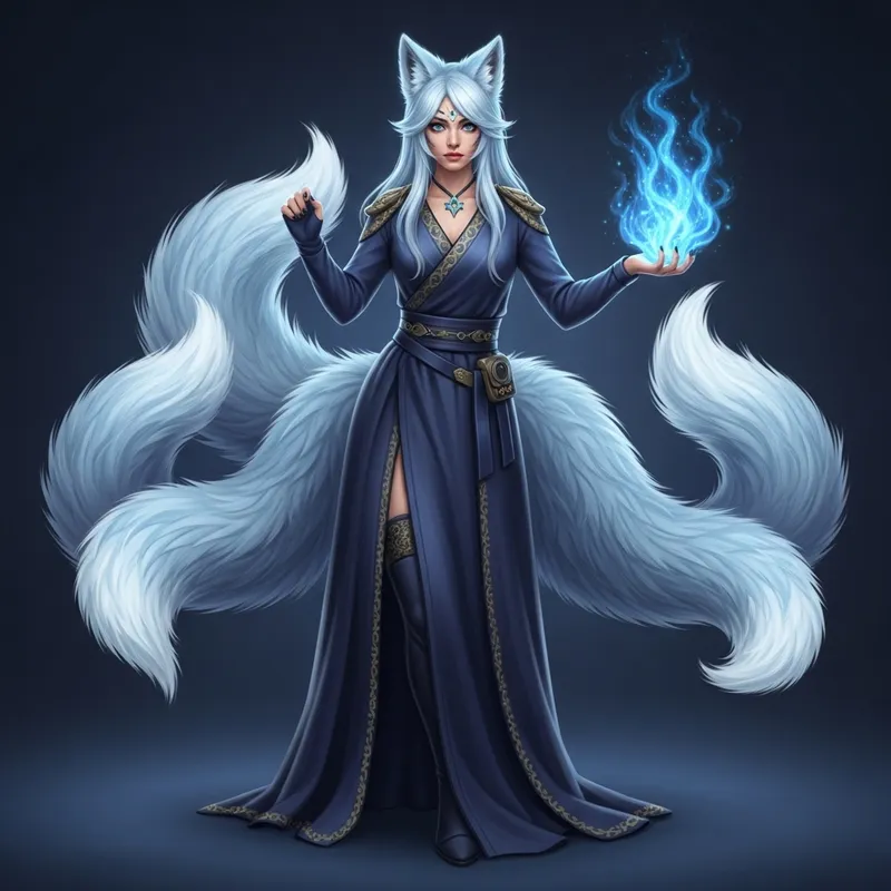 Wolf Woman Transformation with Light Blue Hair & Two Tails