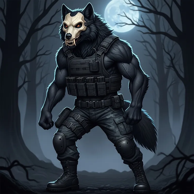 Impressive Dark Wolf in Skull Mask | Military Combat Gear