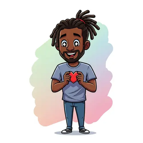 Cartoon Black Man with Dreadlocks Expresses Love | Heartwarming Illustration