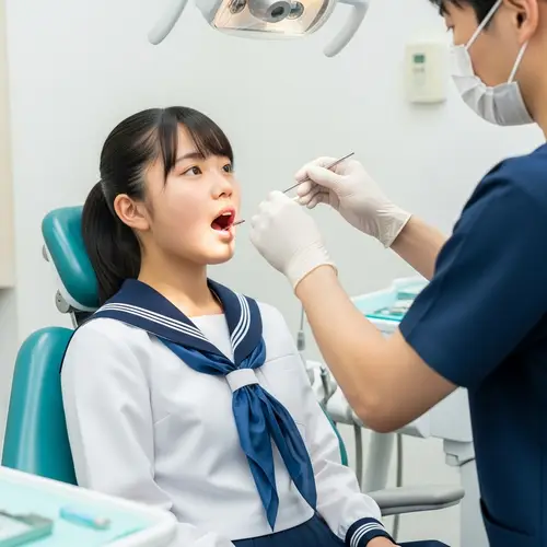 Japanese Schoolgirl Dental Check-Up in Sailor Uniform