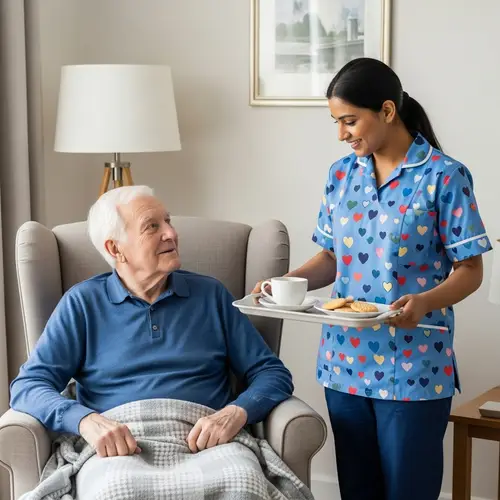 Heartwarming Scene of Elderly Man and Caring Caregiver