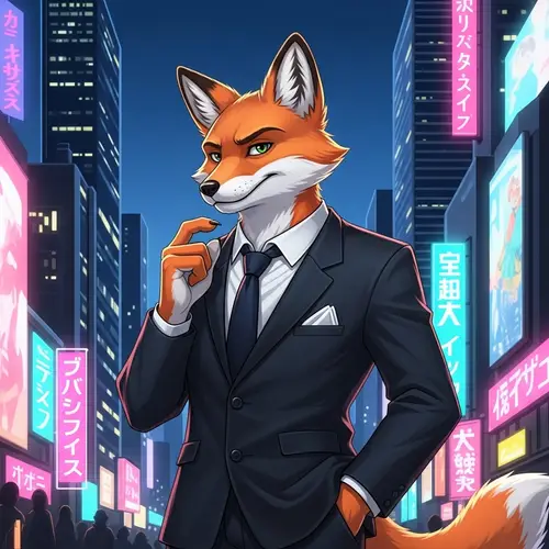 Stylish Fox Character in Business Suit - Vibrant 2D Cartoon Art