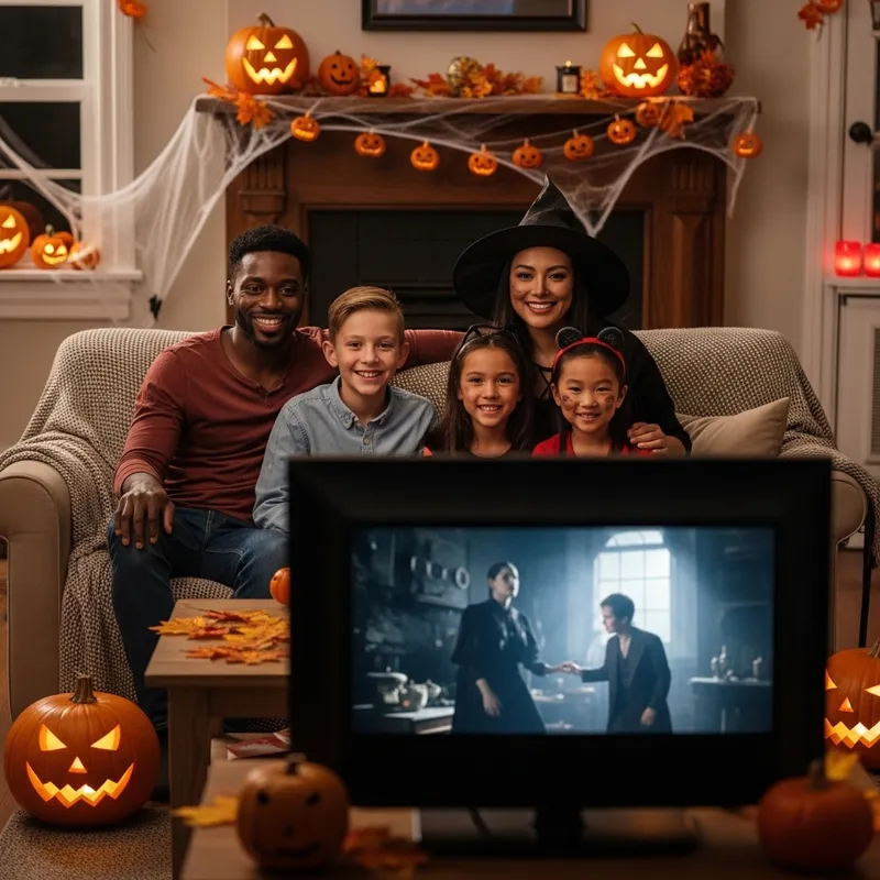 Diverse Family Halloween TV Tradition