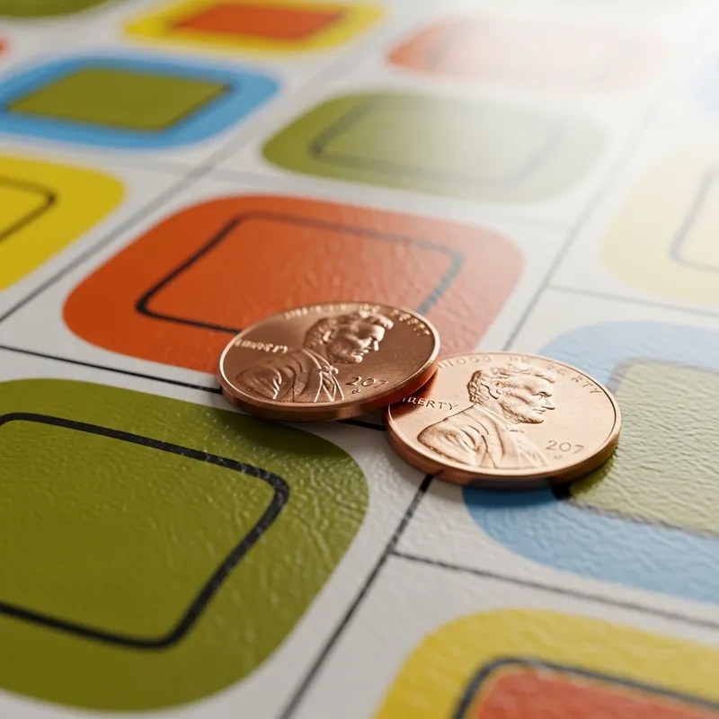 Retro Copper Pennies on Vintage Kitchen Table Retro Copper Pennies on Vintage Kitchen Table