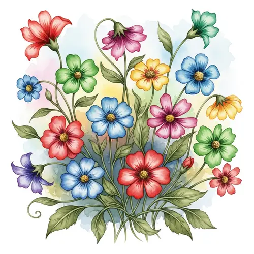 Vibrant Watercolor Floral Scene - Symphony of Natural Beauty