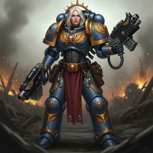 Futuristic Female Warrior with High-Tech Weaponry | Warhammer 40000 Inspired