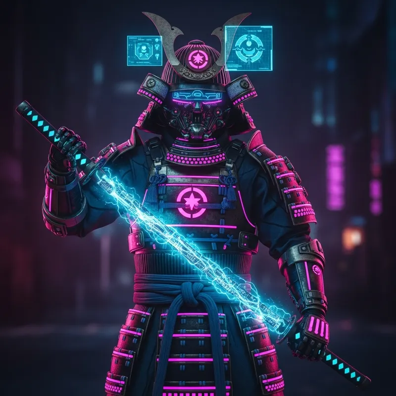 Futuristic Cyberpunk Samurai: Neon Tech Style