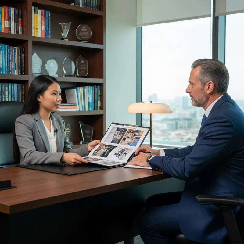 Job Interview Scene with Asian Female and Caucasian Male Job Interview Scene with Asian Female and Caucasian Male
