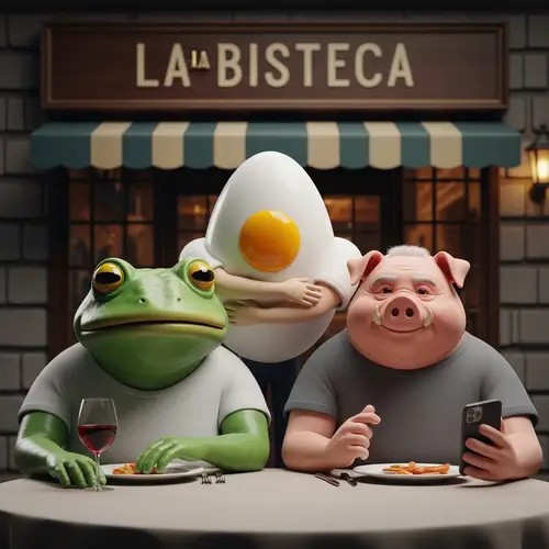 Unique 3D Image of Frog-Faced, Egg-Faced, and Aged Pig Characters