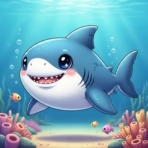 Adorable Shark Cartoon Illustration for Kids - Underwater Scene