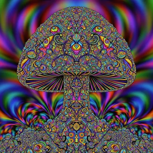 Psychedelic Fractal Colourful Pattern Mushroom
