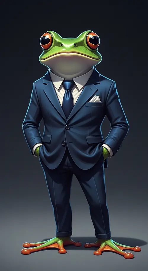 Stylish Frog in Blue and Black Elegant Suit