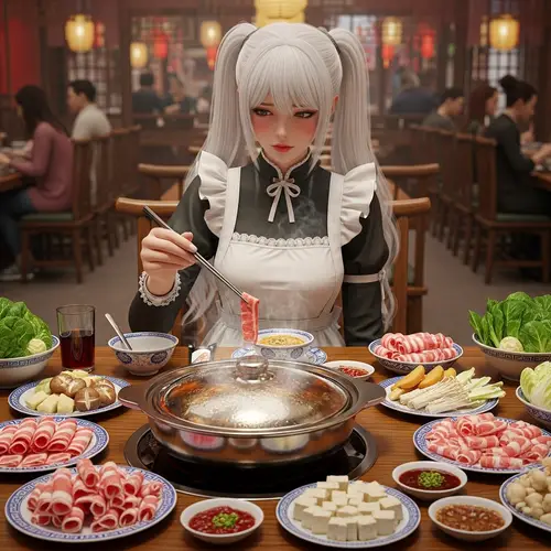 Hotpot Restaurant Scene with Unique University Student