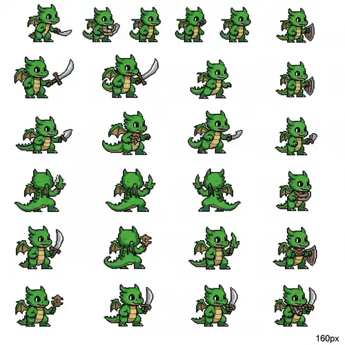 Dungeons & Dragons Style Pixel Art Young Green Dragon Sprite Sheet