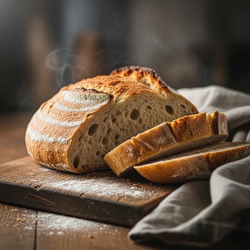 Fresh Golden Brown Loaf of Bread on Rustic Wood