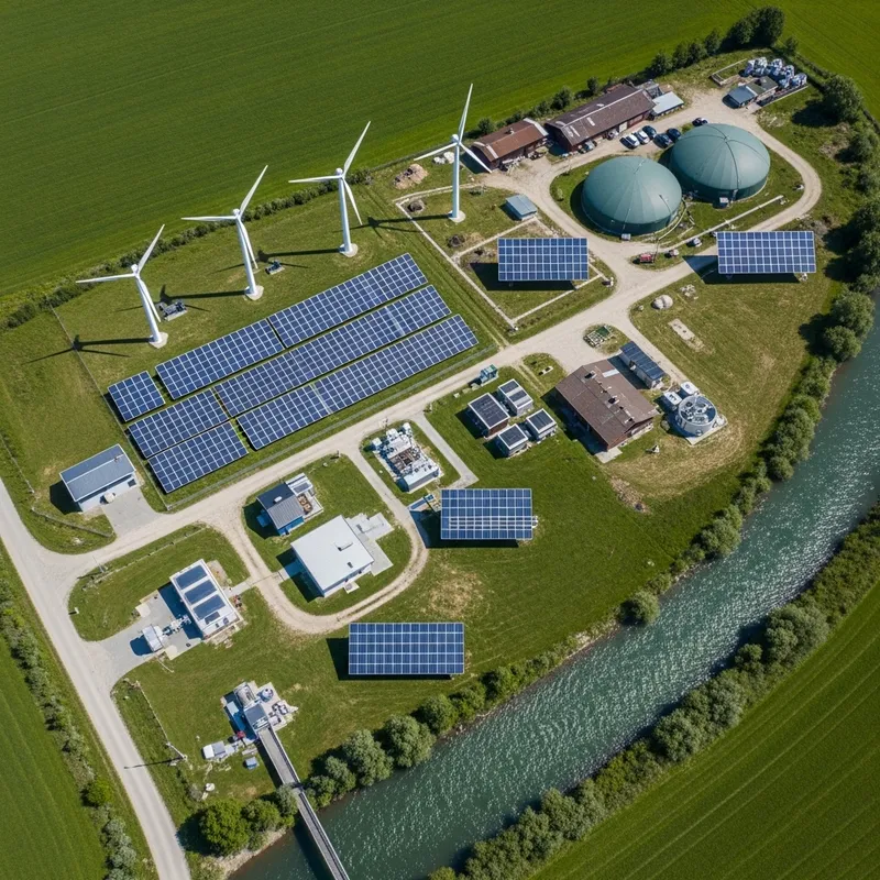 Hybrid Power Supply System with Solar Panels, Wind Turbines, Hydroelectric Generators, & Biogas Unit Hybrid Power Supply System with Solar Panels, Wind Turbines, Hydroelectric Generators, & Biogas Unit