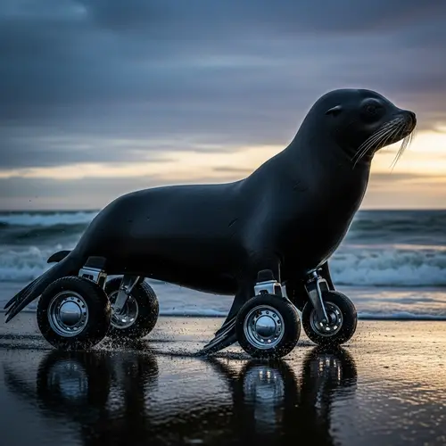 Dark Sea Lion with Wheels - Unique Marine Creature