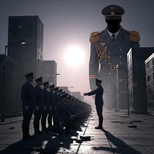 Soldiers Sacrificing to Secret Police: Eerie Utopia Scene