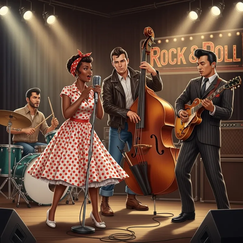 Rockabilly Band with Female Singer | Retro Music Illustration