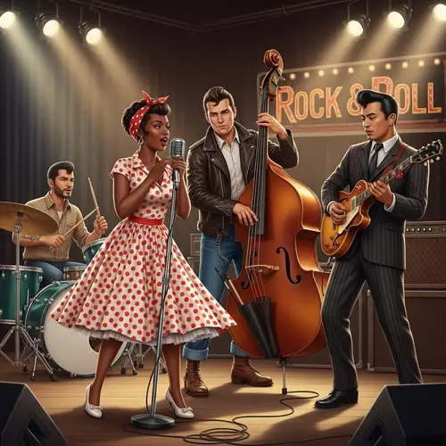 Vintage Rockabilly Band with Female Singer | Retro Music Illustration