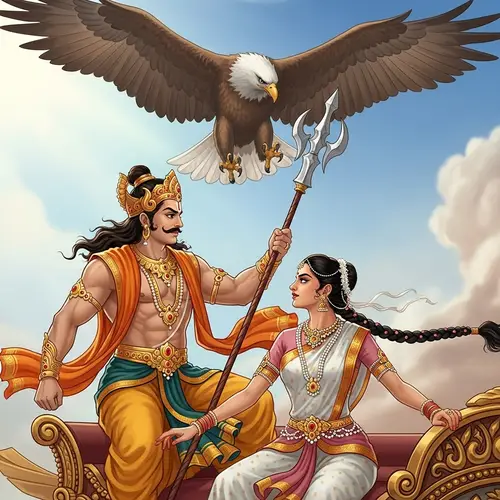 Epic Ramayana Scene: Ravan, Jatayu, and Sita