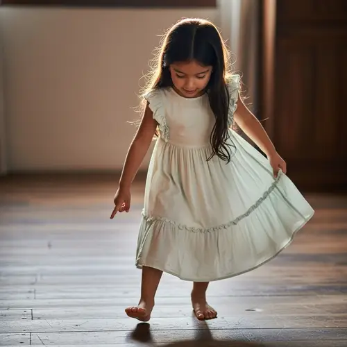 Barefoot Hispanic Girl Pointing Toes - Youthful Exploration