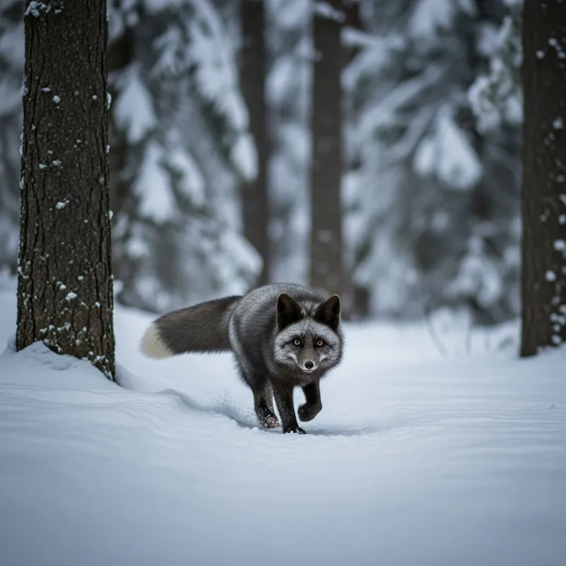 Majestic Silver Fox in Snowy Forest Majestic Silver Fox in Snowy Forest