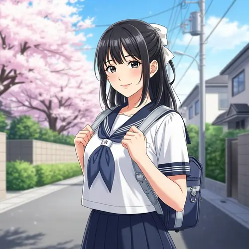 Japanese Teenage Girl in Traditional High School Uniform | Spring Scene