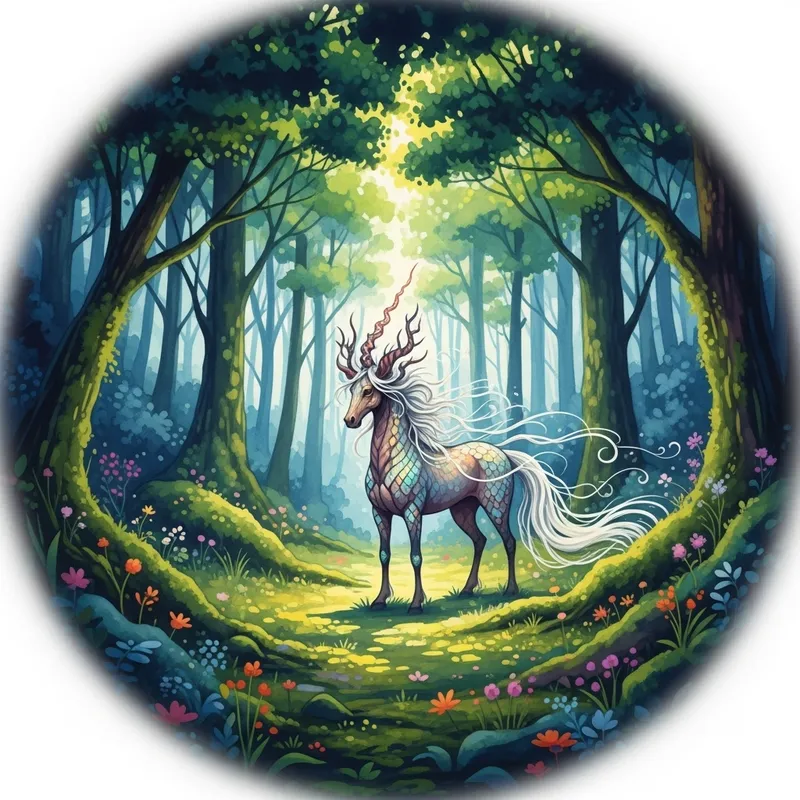 Mystical Unicorn in Enchanted Watercolor Forest