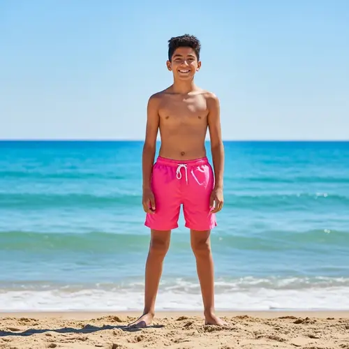13 Year Old Boy at the Beach | Pure Joy in Pink Shorts