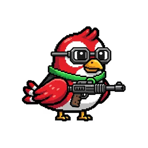 Pixel Art Bird with Gun - Retro Arcade Style Character Design