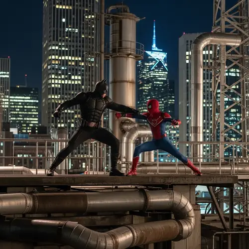 Batman vs. Spiderman: Epic Night Battle - City Skyscrapers