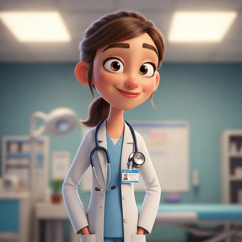Thin Pixar-Style White Girl Doctor Costume - Brown Hair & Eyes