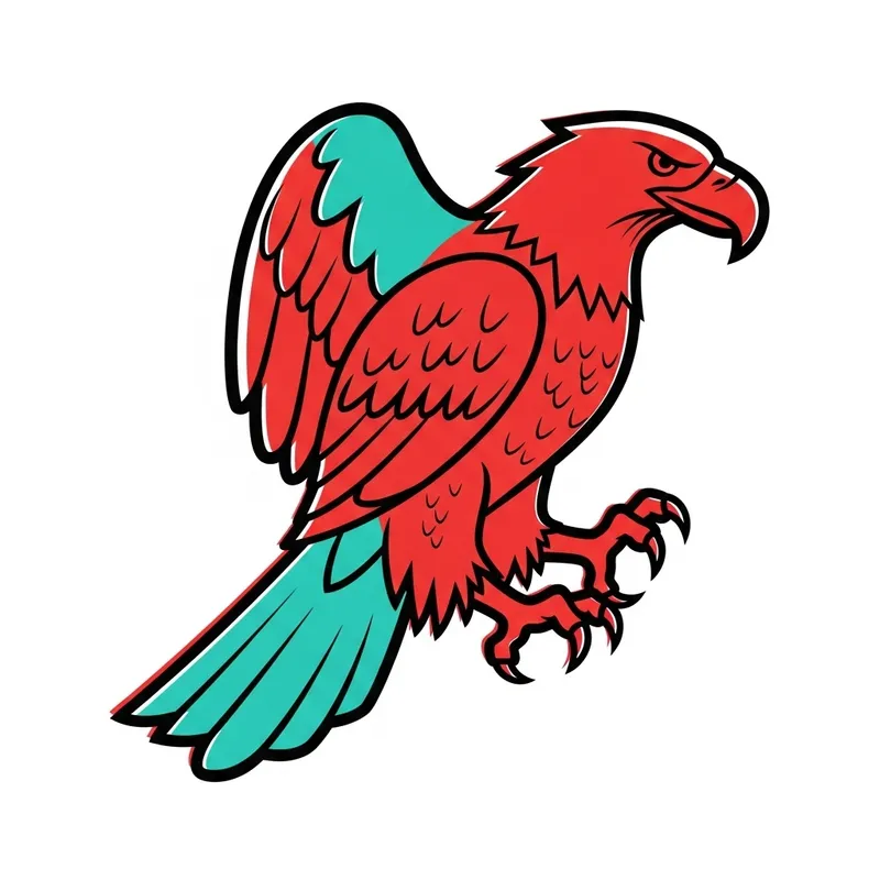 Dynamic Minimalist Eagle Illustration in Red and Turquoise Dynamic Minimalist Eagle Illustration in Red and Turquoise