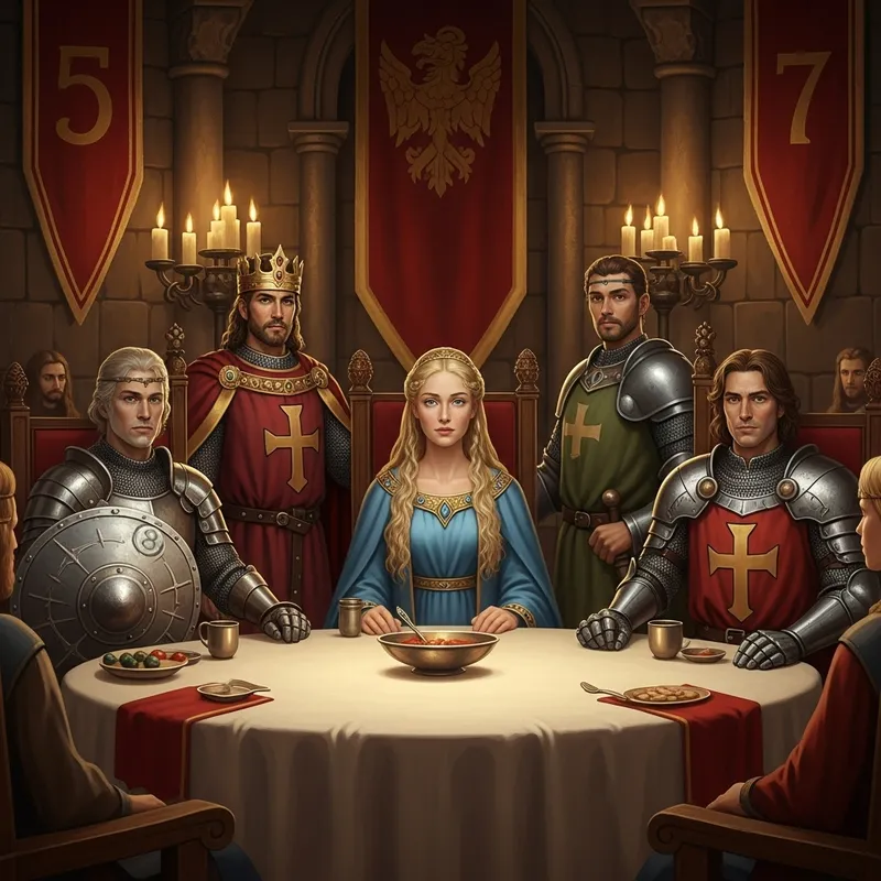 Arthurian Legends Round Table Scene with King Arthur, Lancelot and Knights